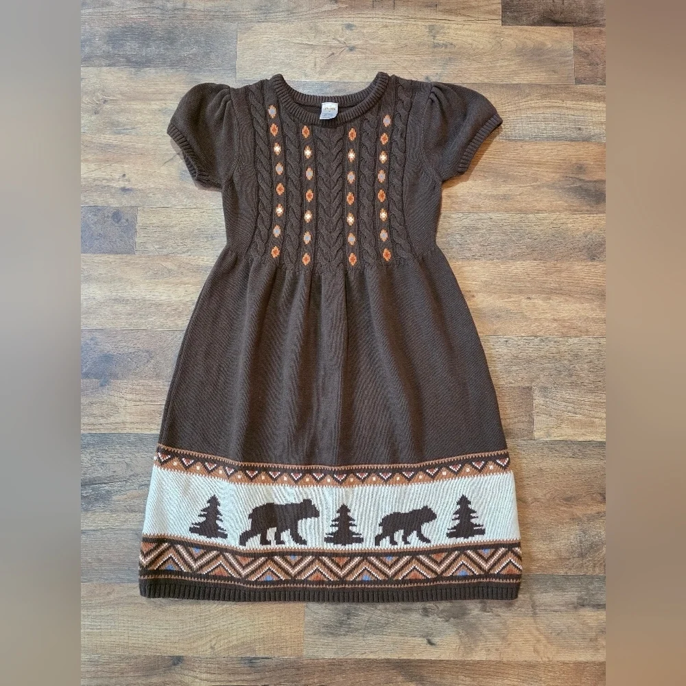Gymboree Kid's Intarsia Brown Bear Montana Mountain Sweater Dress Size 12